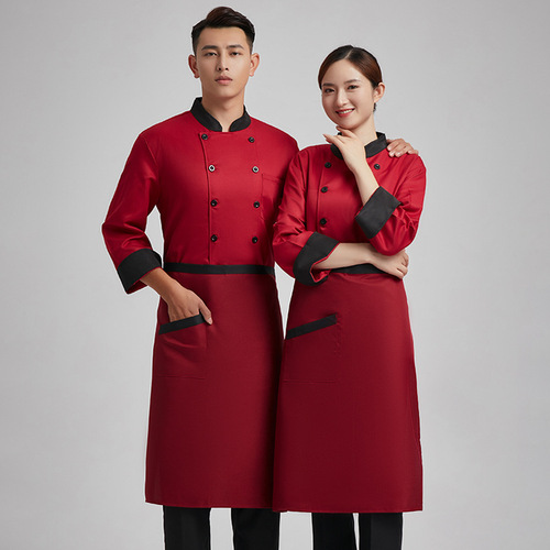 Hotel and restaurant kitchen work clothes for men plus size restaurant back kitchen pure white chef clothes long-sleeved double-breasted kitchen clothes