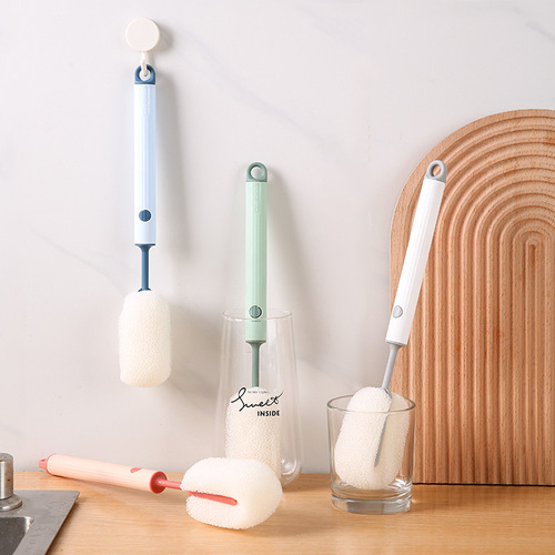 Long-handled loofah cup washing brush, multi-functional household bottle washing brush, water cup brush, double-layer cleaning and decontamination sponge brush