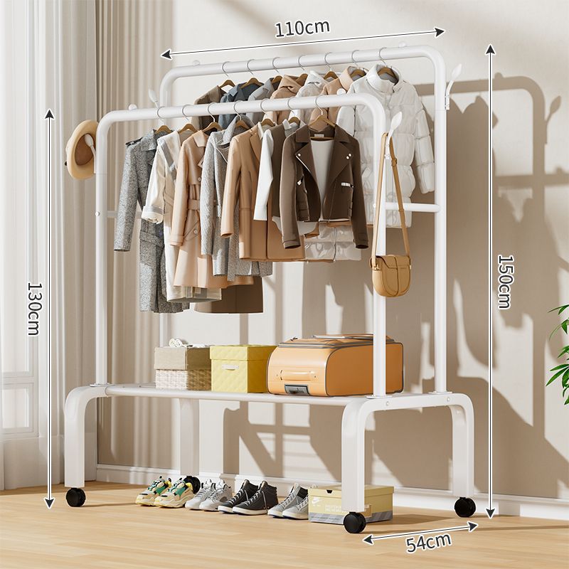 Perchero sencillo de interior, perchero de suelo para balcón o dormitorio, perchero móvil reforzado con doble barra para colgar ropa