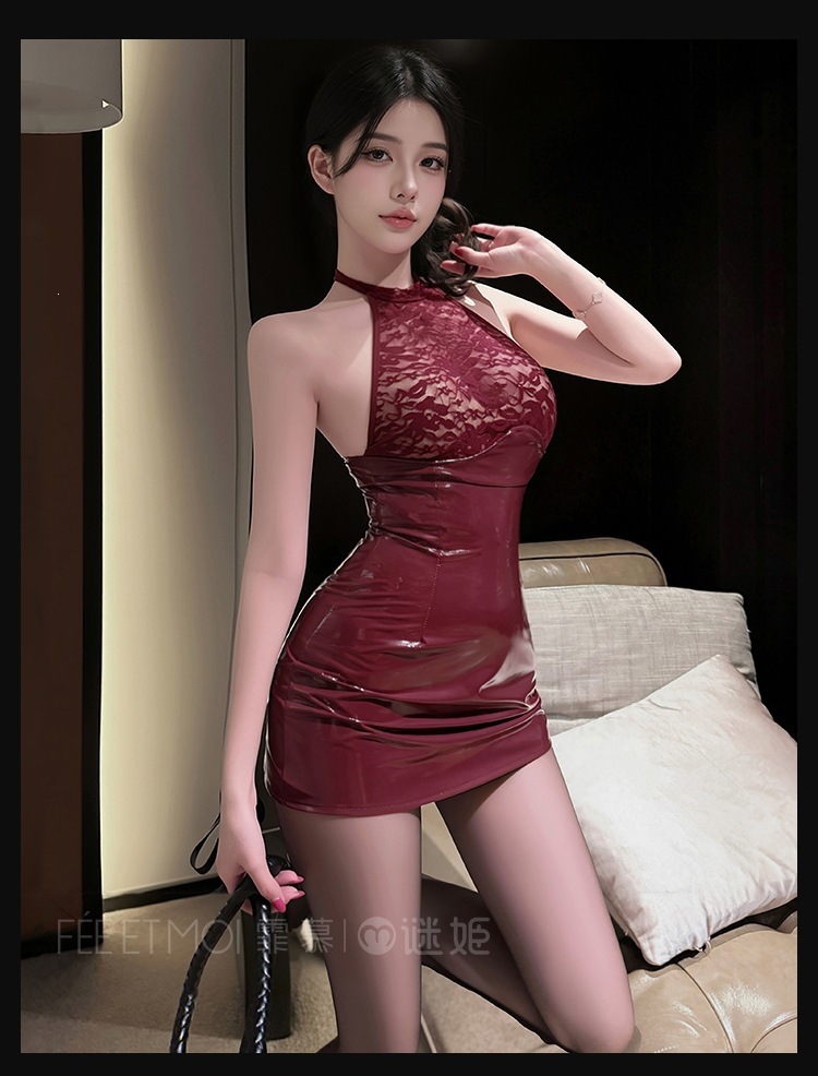 Feimu & Miji Lace Bodysuit with High-Waisted Leather Skirt Set 6529 — detail image 8
