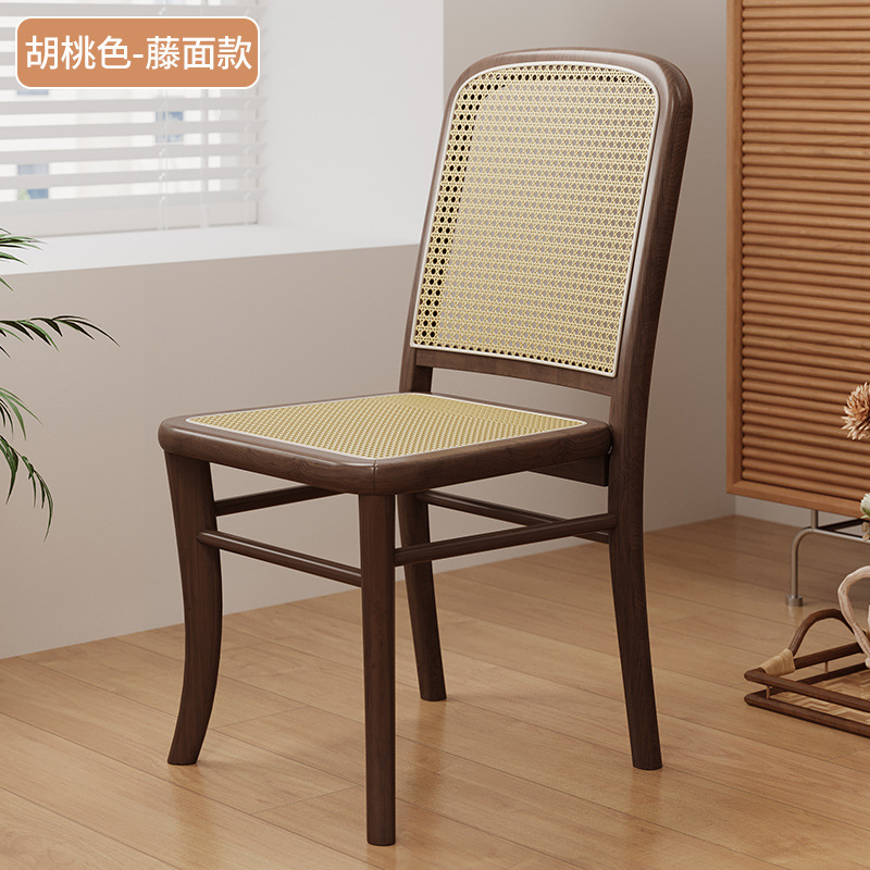 Silla de comedor americana de estilo medio, silla de hogar de madera maciza de color cereza retro, silla de ocio de balcón de ratán 2024 nuevo