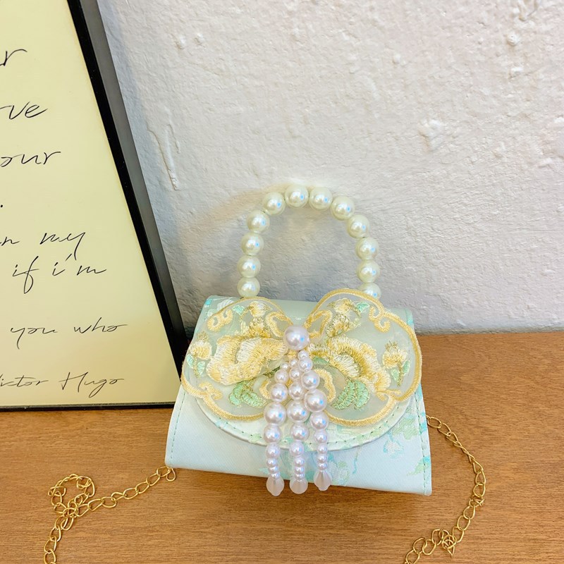 Bolso de princesa de niñas 2025, otoño nueva chica lindos bordillos de encaje mochila bolso de perlas de estilo chino Aisha