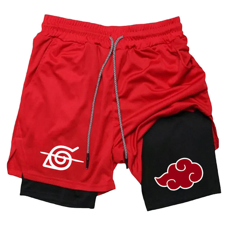 Cross-Border Trendy Anime Naruto Printed Sports Shorts Elastic Breathable Casual Double-Layer Five-Point Shorts