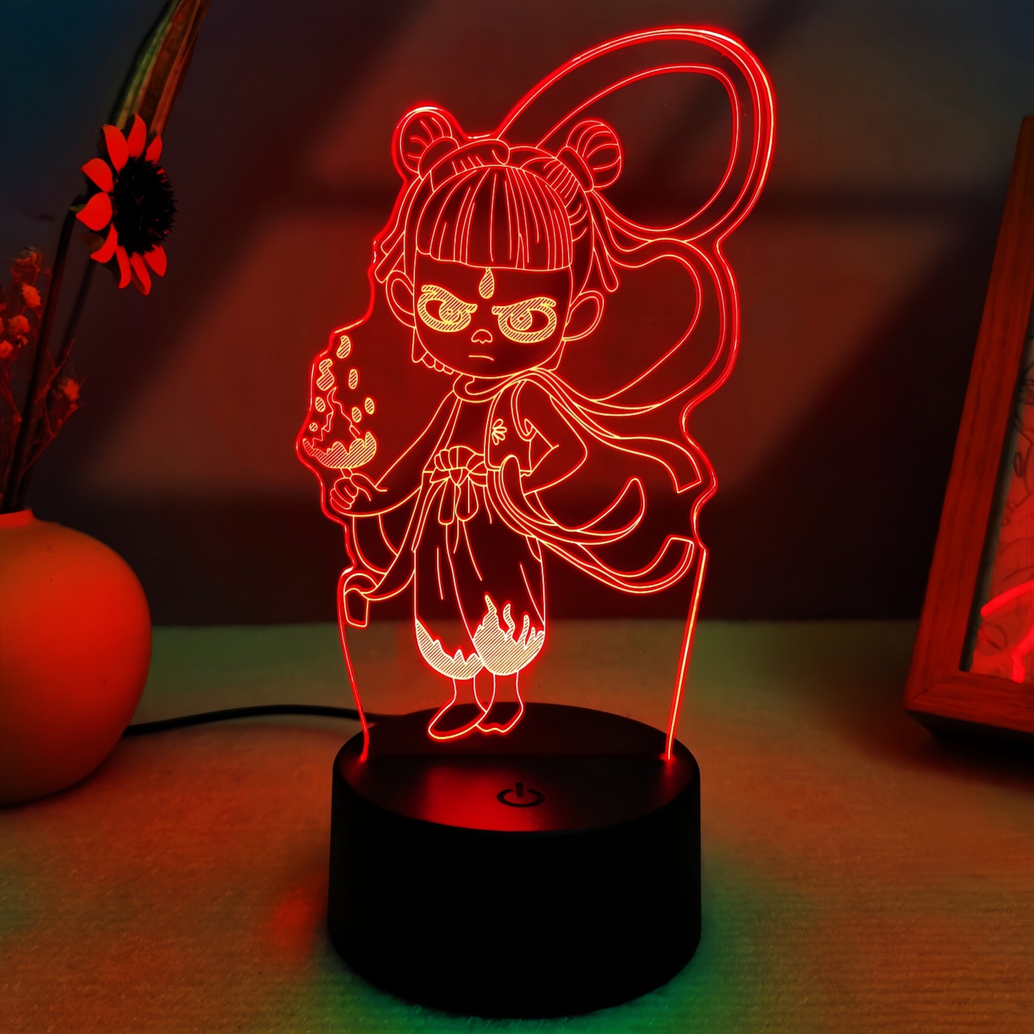 哪吒2魔童闹海3D小夜灯摆件台灯创意卧室发光led礼物七彩触控氛围