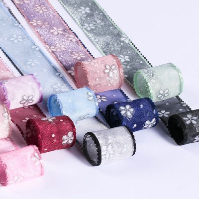 Silver powder Chiffon silk ribbon Hairdressing diy bow Material Science clothing accessories Topper Shoelace printing Ribbon