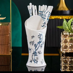 Jingdezhen Ceramic Chopstick Holder Kitchen Storage Rack New 3-Piece Set High-Value Draining Chopstick Container Home Storage