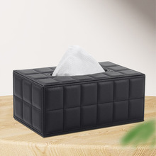 厂家直销 家用环保皮质黑色方格纸巾盒 时尚创意酒店抽纸盒批发