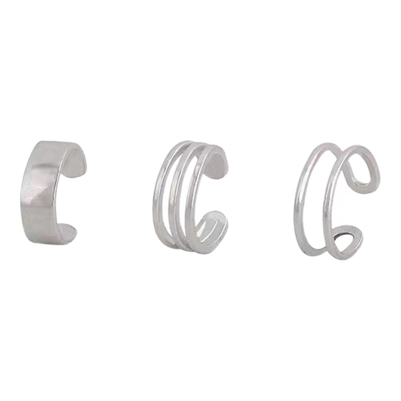 Light luxury hollow metal simple three-piece no ear pierced ear bone clip double layer three simple fashion studs female
