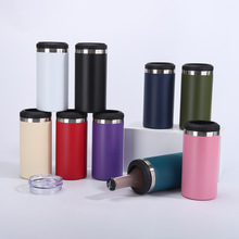 跨境16oz多功能保冷罐简约双盖车载直身杯304不锈钢真空保温杯