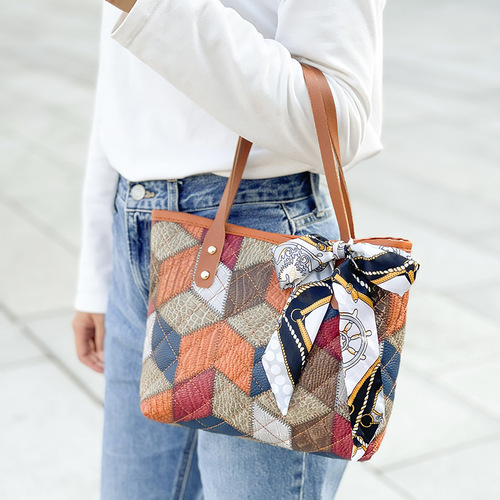 Multicolor diamond print handbag 2024 new fashion trend women's combination bag coin purse silk scarf shoulder bag