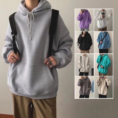 Hooded sweater men's 2023 new autumn and winter solid color hoodie men's top pullover versatile loose fleece jacket