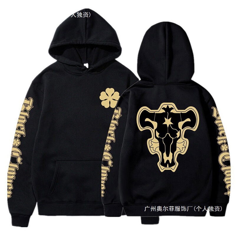 Independent Station Shamrock Anime Black Bull Team Badge Print Hooded Sweatshirt Men's and Women's Street Pullover