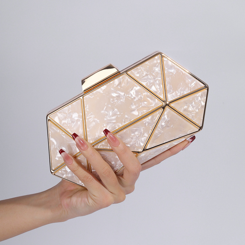 European and American New Acrylic Metal Water Chestnut Bag Celebrity Elegant One-shoulder Crossbody Chain Bag Women's Handheld Evening Bag
