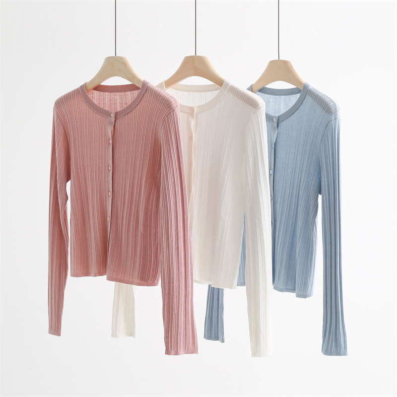 Autumn Shimmering Gold and Silver Thread Wool Round Neck Knit Cardigan Ribbed Slim Fit Long Sleeve Jacket Top CZ96012B