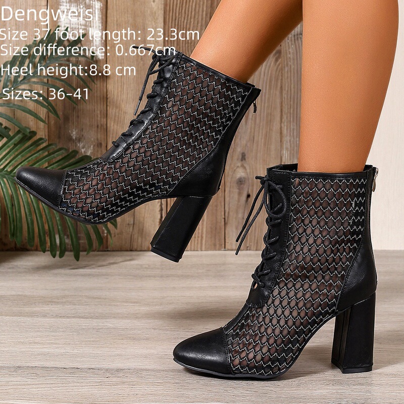 Free Shipping 2026 Summer European and American Style Thin High-Heeled Short Boots Height-Increasing Sandals Foreign Trade Cross-Border Mesh Boots Large Size Lace-Up Free Shipping 2026 Summer European and American Style Thin High-Heeled Short Boots Height-Increasing Sandals Foreign Trade Cross-Border Mesh Boots Large Size Lace-Up
