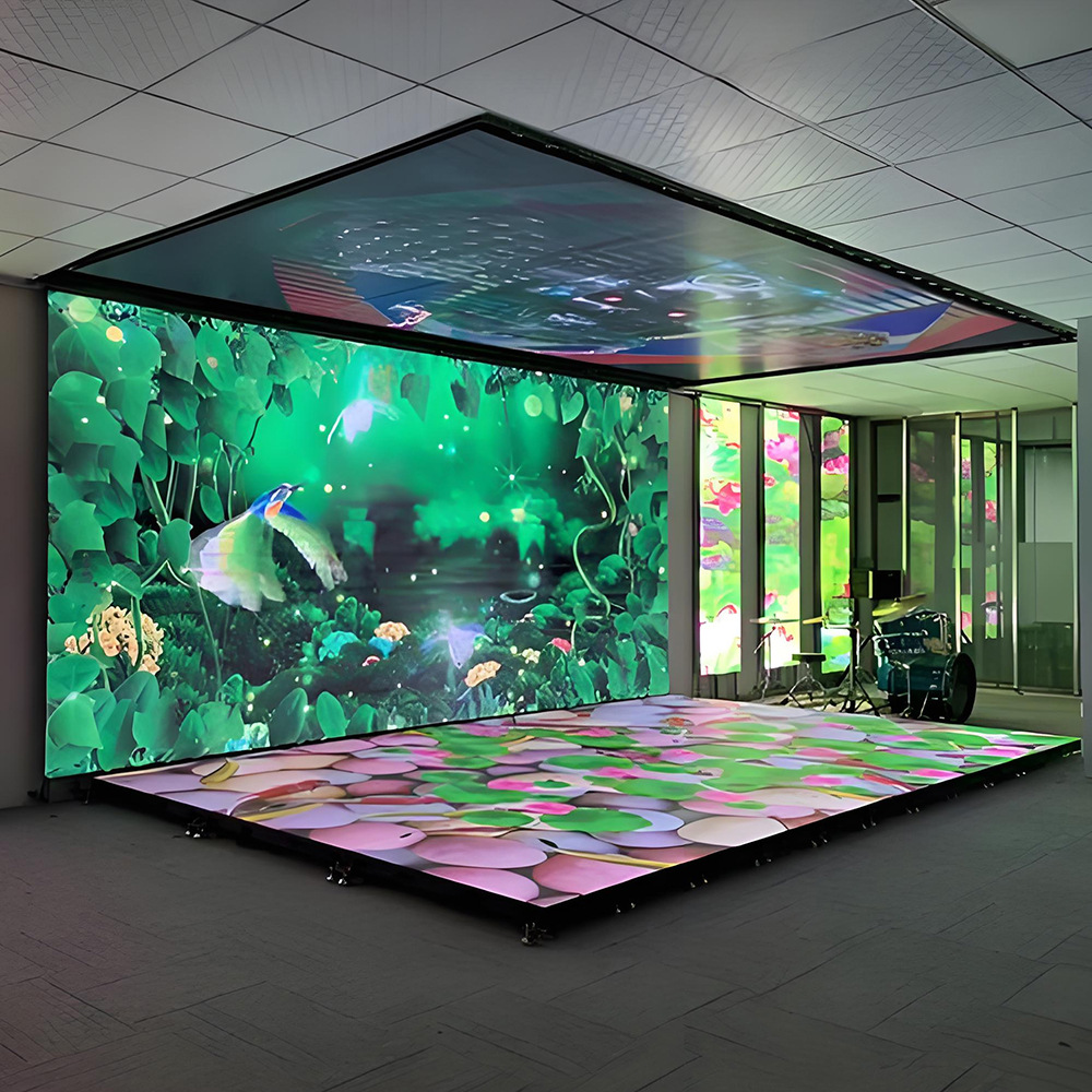 Pantalla LED inmersiva holográfica interior resistente al desgaste resistente al arañazo piso de inducción de alta carga L plataforma pantalla interactiva HD