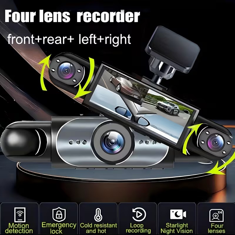 Four-Lens High-Definition Wifi Driving Recorder 360 ° Comprehensive Monitoring with Four Cameras Displaying and Recording Simultaneously 3.16
