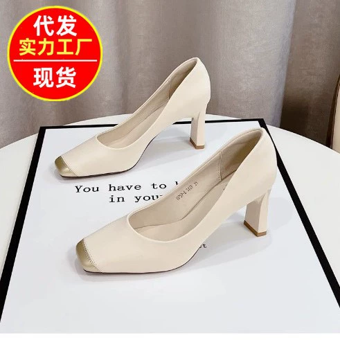 Новый китайский стиль 2024 разрывная цветная квадратная голова новая обувь на высоком каблуке осенью