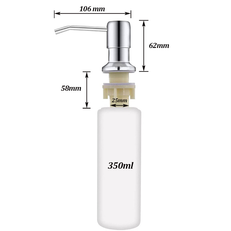 Dispensador de Jabón para Fregadero de Cocina de Acero Inoxidable y ABS Sin Perforación