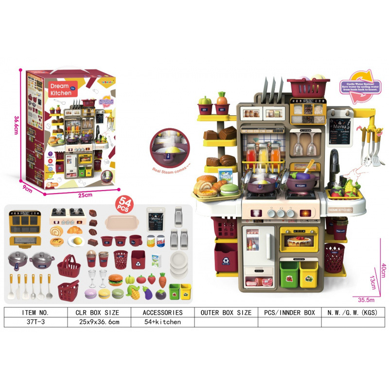 Comercio exterior para niños multifuncional grabación de pulverización de agua mesa de cubierta de cocina familiar cocina juego de juguetes de barro colorido