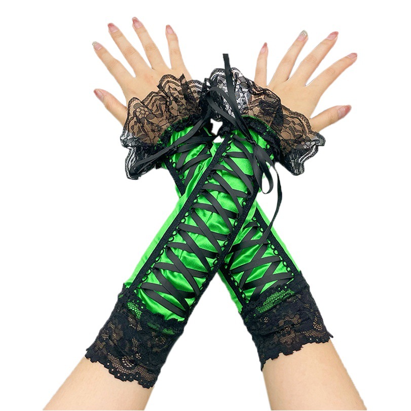 Women's cute green wedding gloves oversleeve cosplay stage performance gloves lace oversleeve