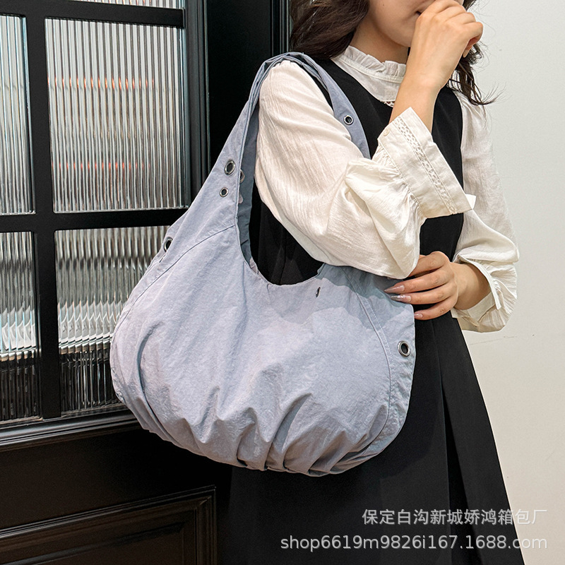 跨境爆款韩国日常休闲褶皱尼龙布小众hobo流浪包单肩托特饺子包|undefined