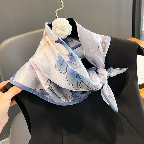  Korean Spring and Autumn New Silk Square Scarf Women's Silk Scarf Decorative Mulberry Silk Scarf Printed Gift Scarf