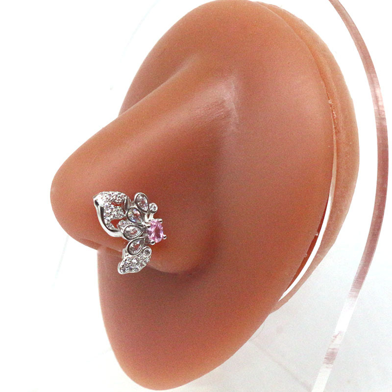 4g Weight Zircon Inlay Material Nose Ring Classification 1 Piece Quantity Simple Style Butterfly Stainless Steel Plating Inlay Zircon Nose Ring Nose Pin
