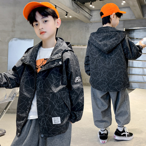 Children's Spring and Autumn Style 2024 New Arrival Medium and Large Youth Korean Version Windbreaker Spring Outfit Kids Casual Jacket Trendy Children's Clothing