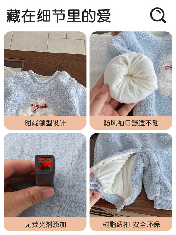 婴儿秋冬衣服宝宝薄棉加绒连体衣超萌可爱冬季毛毛衣满月百天爬服|undefined