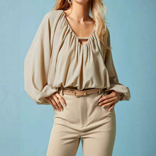 2025欧美风外贸女装新款时尚百搭丝缎质感褶皱休闲设计感小众上衣