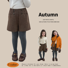 艾摩贝贝2025秋季热裤女童韩版百搭提花羊毛呢短裤纯色外穿裤子