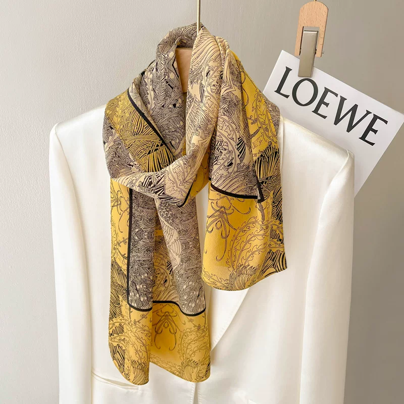 Yellow silk autumn universal thin scarf, neckerchief