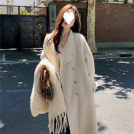 高级感白色绒呢子大衣女冬季2025年新款毛呢保暖外套宽松
