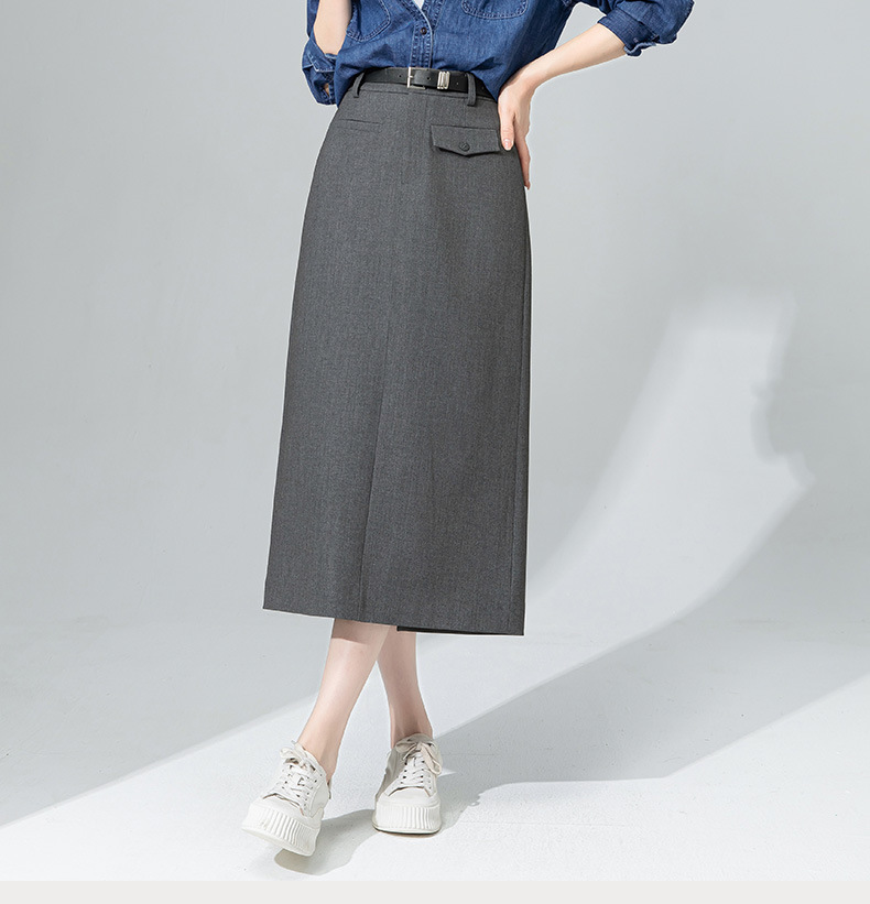 Váy midi len Tencel xám đậm xẻ tà ống suông đa năng — màu xám chi tiết 4