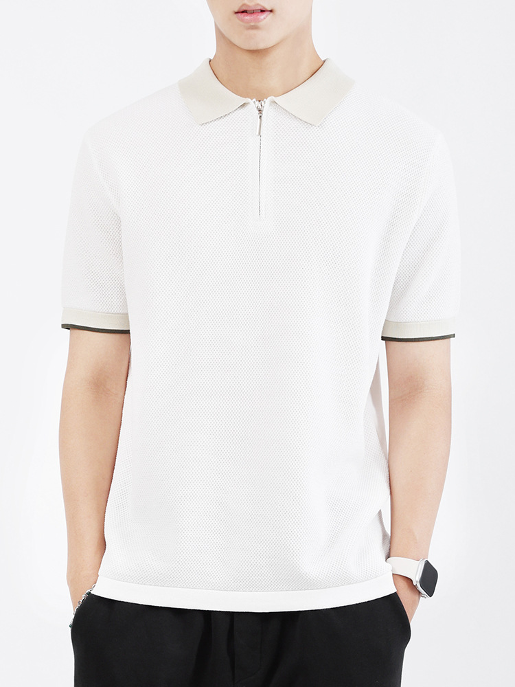 Hombres polo de verano para hombres, camiseta de punto de alta calidad de seda de hielo secado rápido con solapa de color contrastante, ropa transpirable de mangas cortas para hombres
