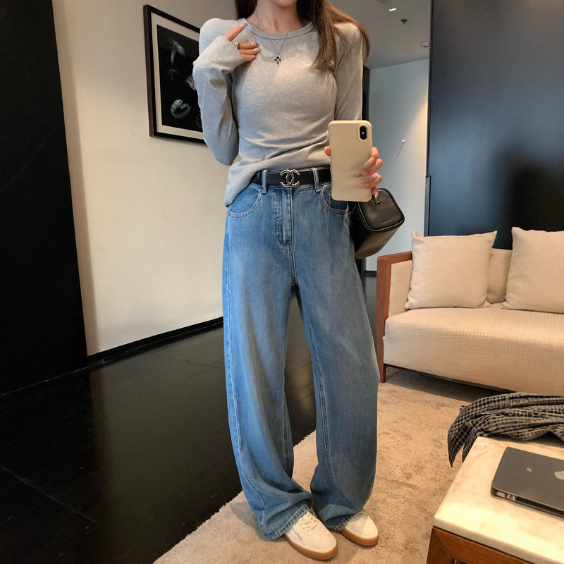 Baisiwang 360-Degree Good Fit Washed White High-Waisted Jeans for Women Autum New Loose Slimming Look Straight Pants