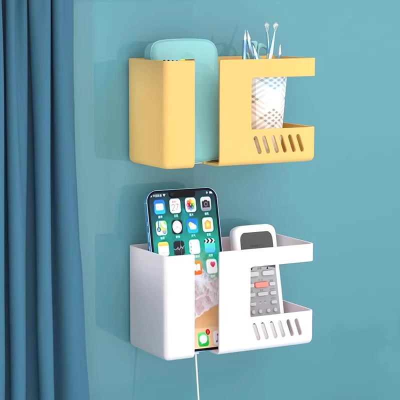 Double-Compartment Wall-Mounted Storage Box Remote Control Storage Rack Bedside Mobile Phone Charging Bracket Home Remote Control Tv Air Conditioner