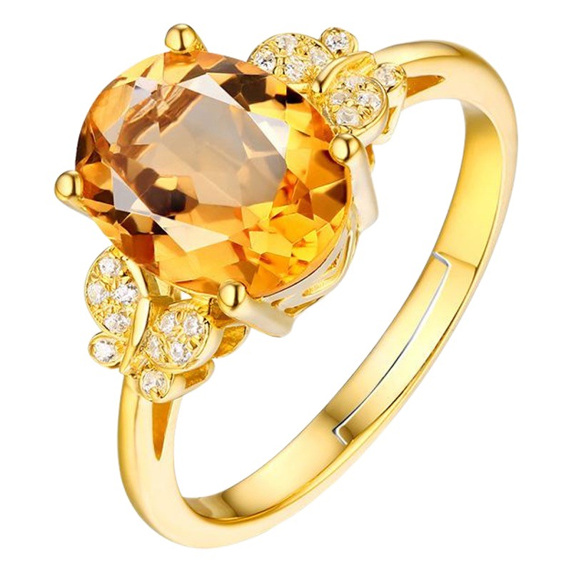 Conjunto de Joyería Elegante y Fresco: Brazalete de Cristal Amarillo, Anillo de Diamantes Amarillos Chapado en Oro de 18k, Aretes de Corazón para Mujer, Collar Simple de Amor