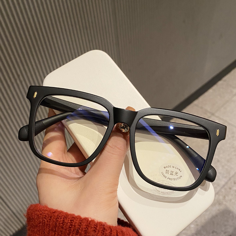 Retro black frame frosted large frame round face slimming glasses anti-blue light female fashion ins plain beauty artifact plain glasses frame male