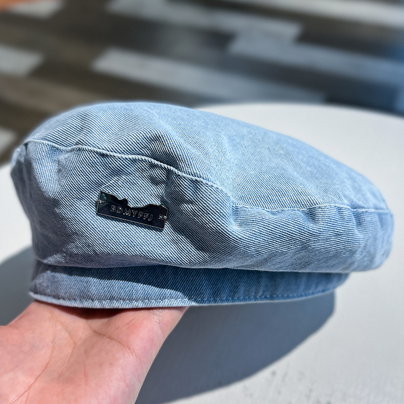 Damen Baskenmütze Im Vintage-stil Aus Gewaschenem Denim_voghion.com