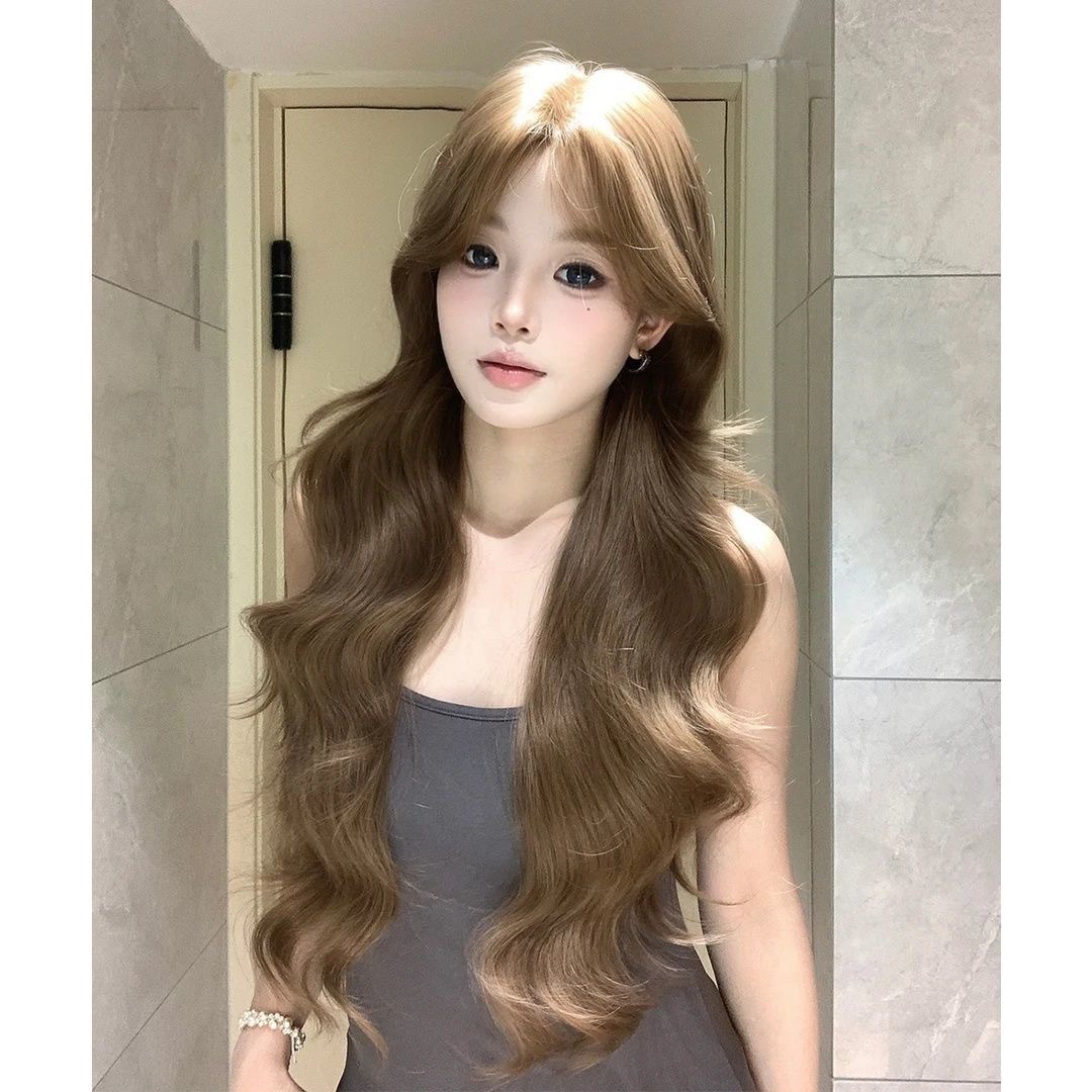 Parrucca Koni [stile coreano elegante] nuovi capelli lunghi ondulati castani biondi da donna leggeri e traspiranti