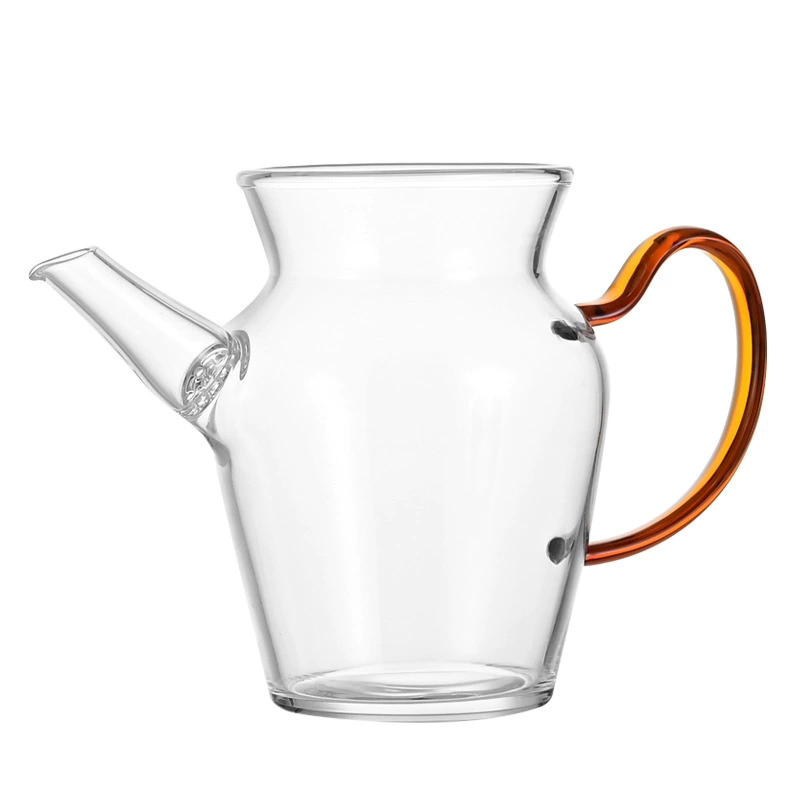 Glass teapot, small flavored tea server with colored handle, compact exquisite design