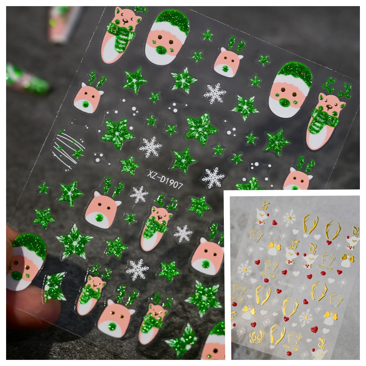 36 инновационных наклеек для ногтей в стиле колор-блок с золотой фольгой и блестками, украшения для ногтей с снежинками и оленями.