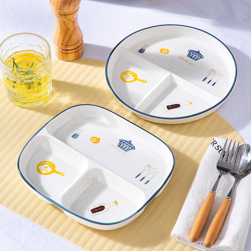 High-grade Split Dinner Plate Household Three-compartment Quantitative Adult Weight Loss Special Ceramic Children's Baby Split Dinner Plate