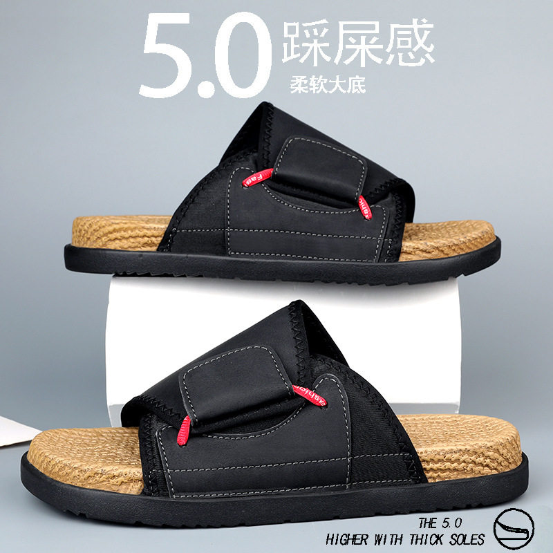 Dép sandal nam quai ngang bít mũi chống trượt đi biển cỡ lớn — kaki, màu be, đen