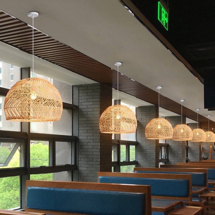 Estilo chino de bambú araña de bambú pantalla Zen olla caliente restaurante lámpara de estilo japonés dormitorio B & B lámparas tejidas a mano