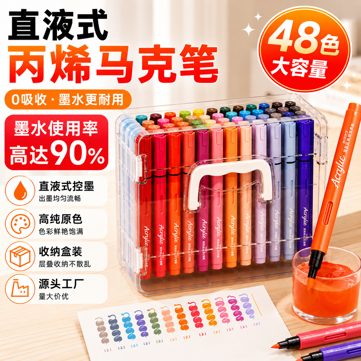 Direct Liquid Acrylic Markers, Foldable, Opaque, Soft-Tipped Acrylic Glitter Markers, Colored Pens