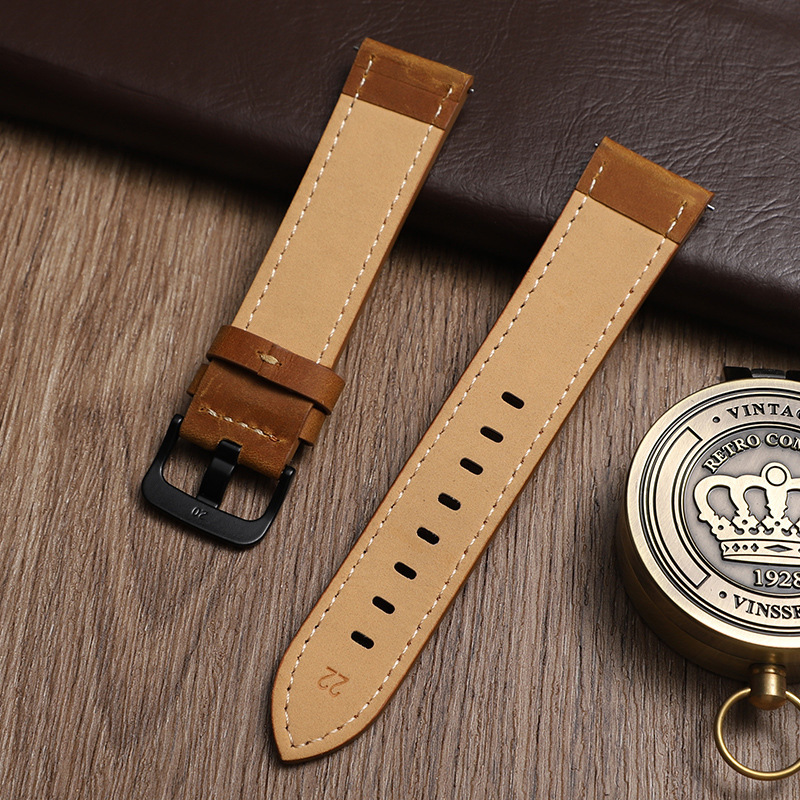Apple iwatchsS10 Samsung Huawei GT45 Xiaomi 8/9pro クレイジーホースパターンつや消しレザーピンバックルウォッチに適しています。|undefined