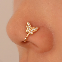 Euro-American Style U-shaped Nose Clip with Micro-set Diamond Butterfly Nose Stud Piercing Jewelry for Women